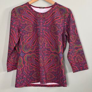 J McLaughlin Paisley Catalina Cloth Top 3/4 Sleeve Stretch Womens Medium Boho